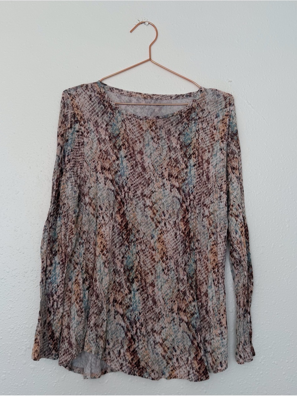 Apt 9 Long Sleeve Neutral Snake-Print Women's Top